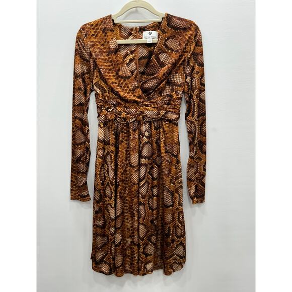 Altuzarra Womens Snake Print Dress Long Sleeve V-Neck Lined Stretch Brown Size 2 - Picture 1 of 13